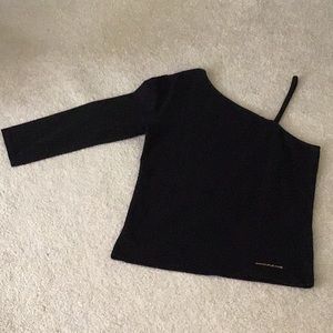 DKNY JEANS black large one sleeve and off other shoulder top. Large